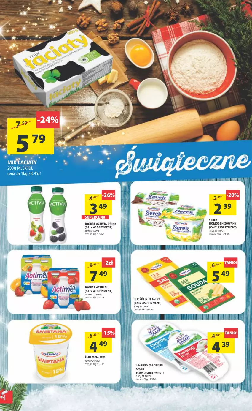 Gazetka promocyjna Arhelan - Gazetka - ważna 16.12 do 26.12.2022 - strona 4 - produkty: Actimel, Activia, Danone, Jogurt, Piątnica, Ser, Serek, Serek homogenizowany, Twaróg