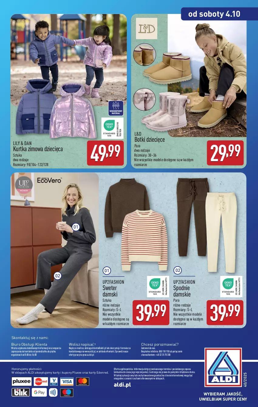 Gazetka promocyjna Aldi - Artykuły przemysłowe i tekstylia - ważna 29.09 do 04.10.2025 - strona 15 - produkty: Biuro, Botki, Dzieci, Fa, Kurtka, O nas, Por, Spodnie, Sweter
