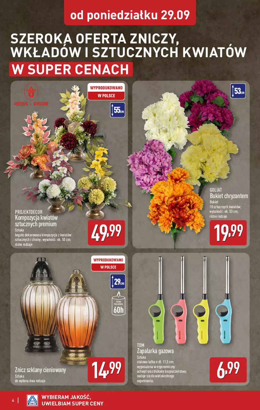 Gazetka promocyjna Aldi - Artykuły przemysłowe i tekstylia - ważna 29.09 do 04.10.2025 - strona 4 - produkty: Bukiet, Piec, Sok, Zapalarka, Znicz