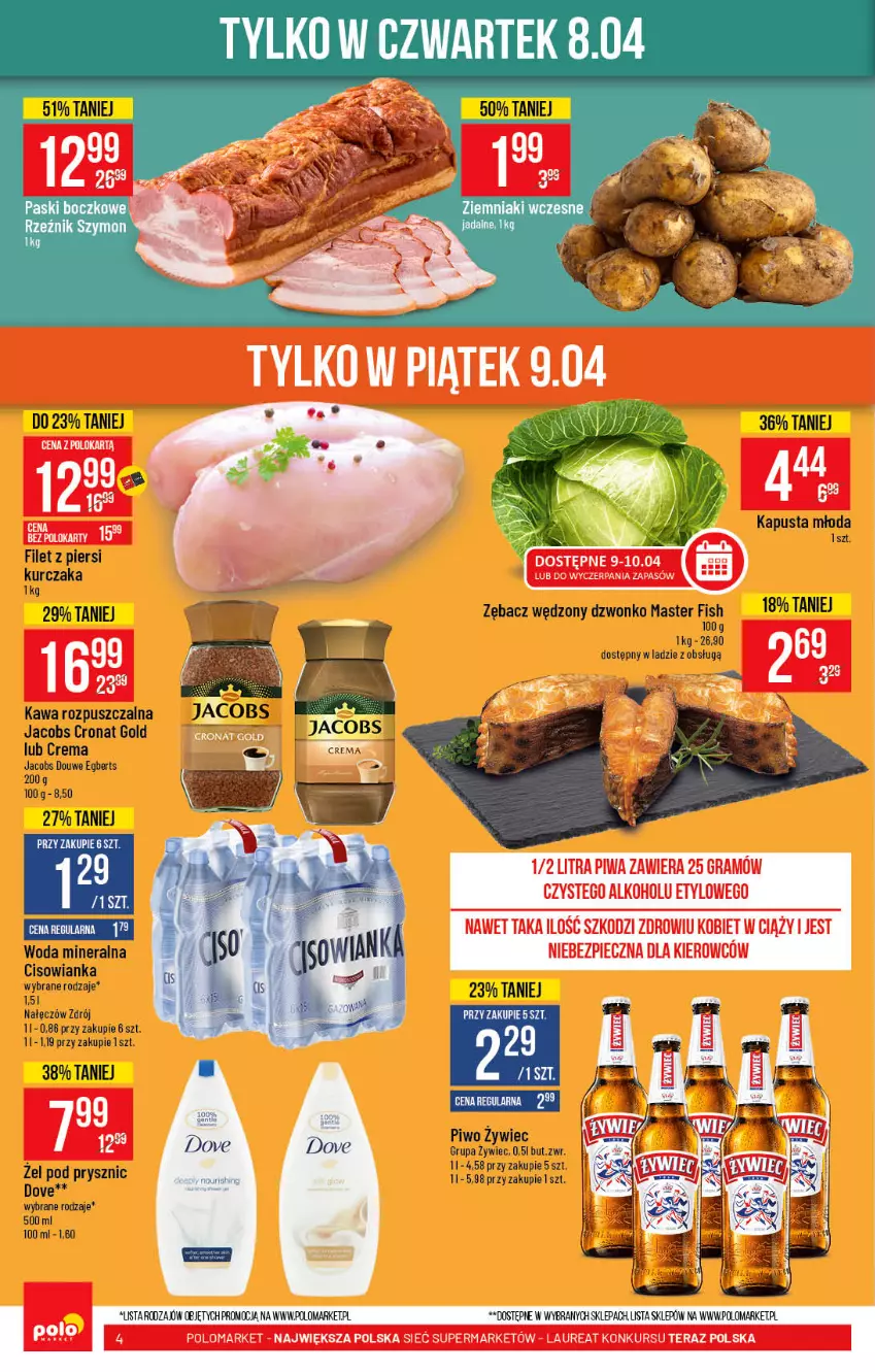 Gazetka promocyjna PoloMarket - Gazetka promocyjna  r - ważna 07.04 do 13.04.2021 - strona 4 - produkty: Cisowianka, Dove, Filet z piersi kurczaka, Gra, Jacobs, Kawa, Kawa rozpuszczalna, Kurczak, Laur, Piec, Piwa, Piwo, Tera, Woda, Woda mineralna