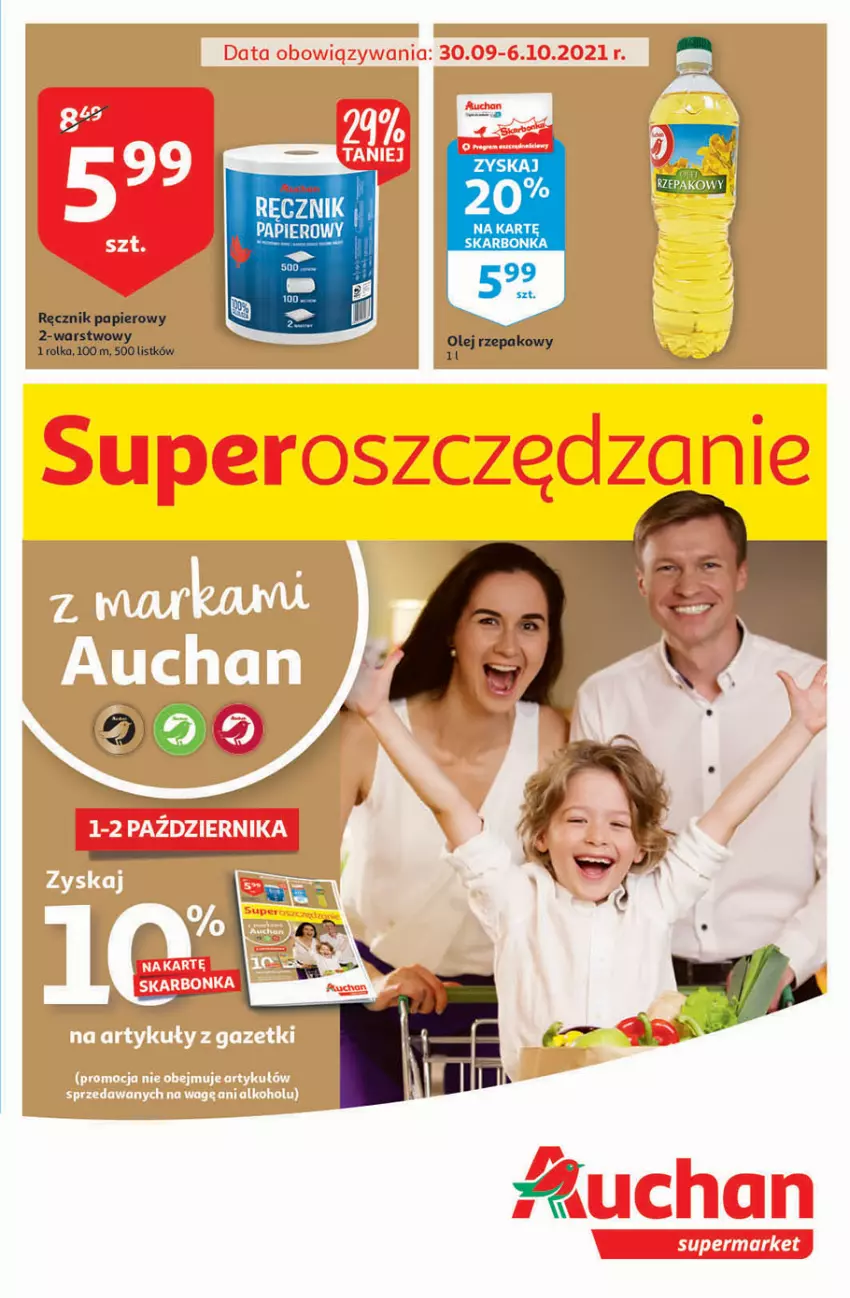 Gazetka promocyjna Auchan - Superoszczędzanie z markami Auchan Supermarkety - ważna 30.09 do 06.10.2021 - strona 1 - produkty: Papier, Ręcznik