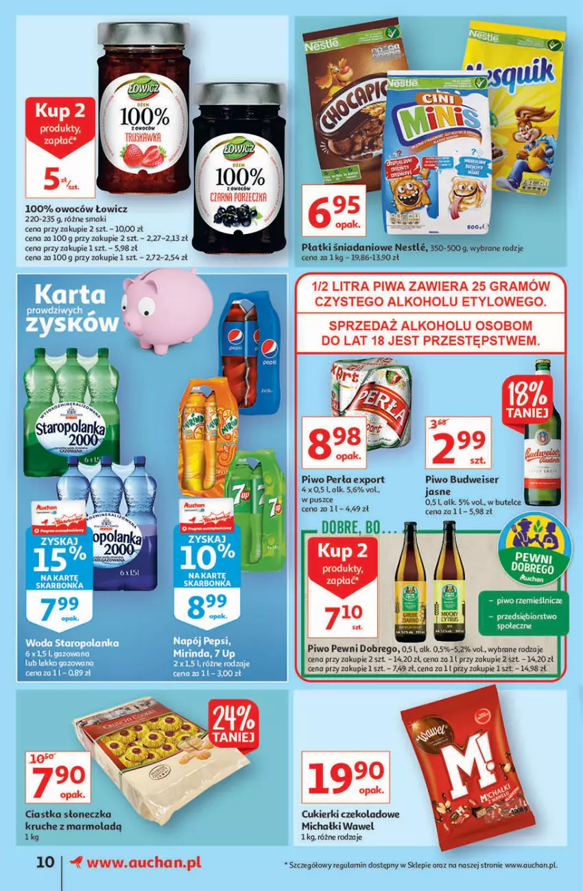 Gazetka promocyjna Auchan - Superoszczędzanie z markami Auchan Supermarkety - ważna 30.09 do 06.10.2021 - strona 10 - produkty: Ciastka, Cukier, Cukierki, Cukierki czekoladowe, Danio, Gra, Michałki, Mola, Perła, Piwa, Piwo, Por, Ser, Wawel