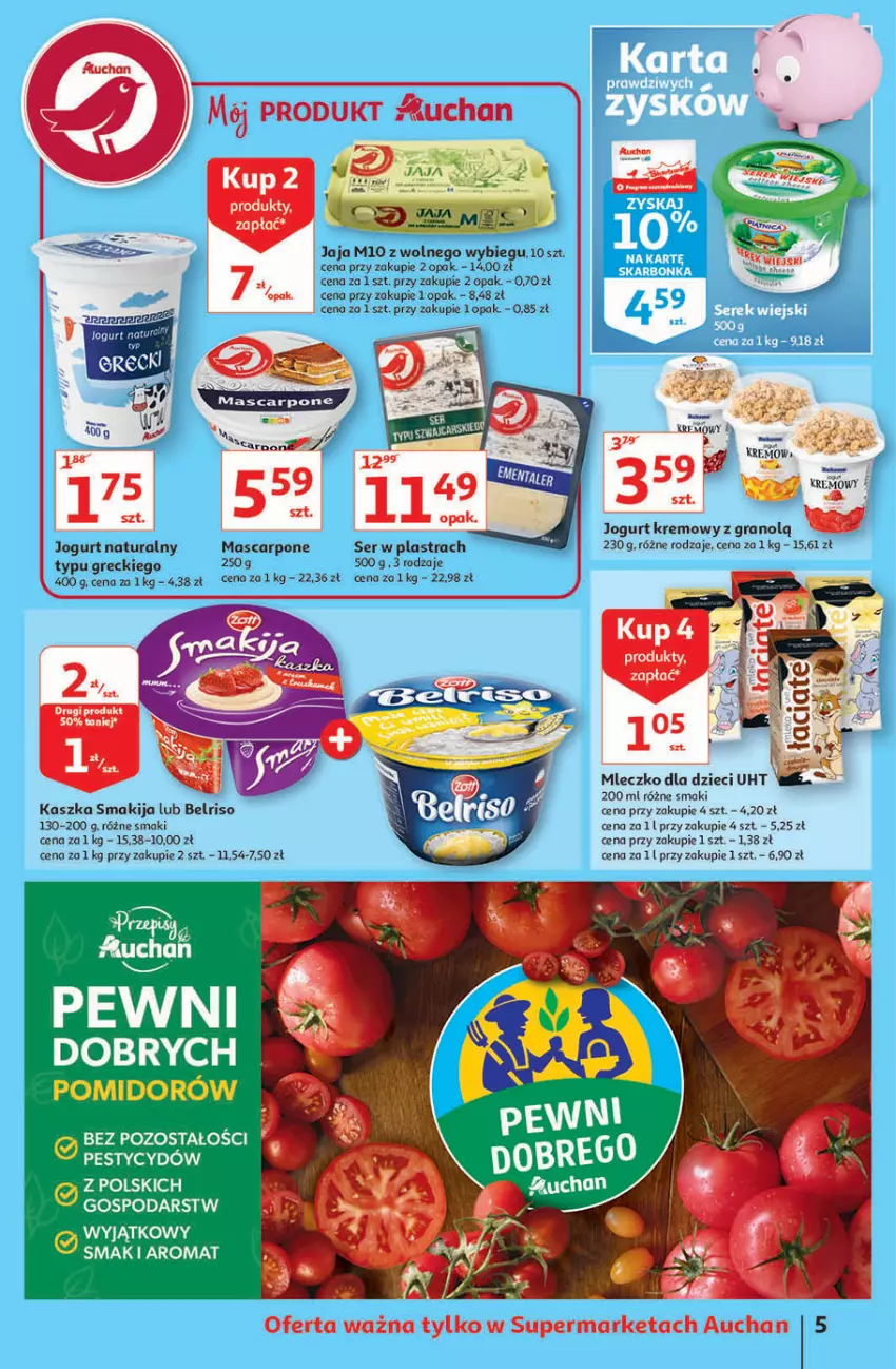 Gazetka promocyjna Auchan - Superoszczędzanie z markami Auchan Supermarkety - ważna 30.09 do 06.10.2021 - strona 5 - produkty: Belriso, Dzieci, Gra, Jaja, Jogurt, Jogurt naturalny, Mascarpone, Mleczko, Por, Ser, Smakija