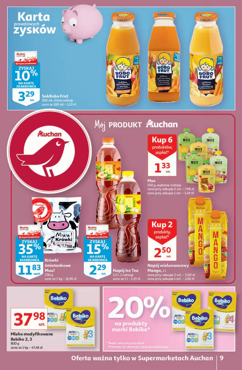 Gazetka promocyjna Auchan - Superoszczędzanie z markami Auchan Supermarkety - ważna 30.09 do 06.10.2021 - strona 9 - produkty: Bebiko, Mleko, Mleko modyfikowane, Sok