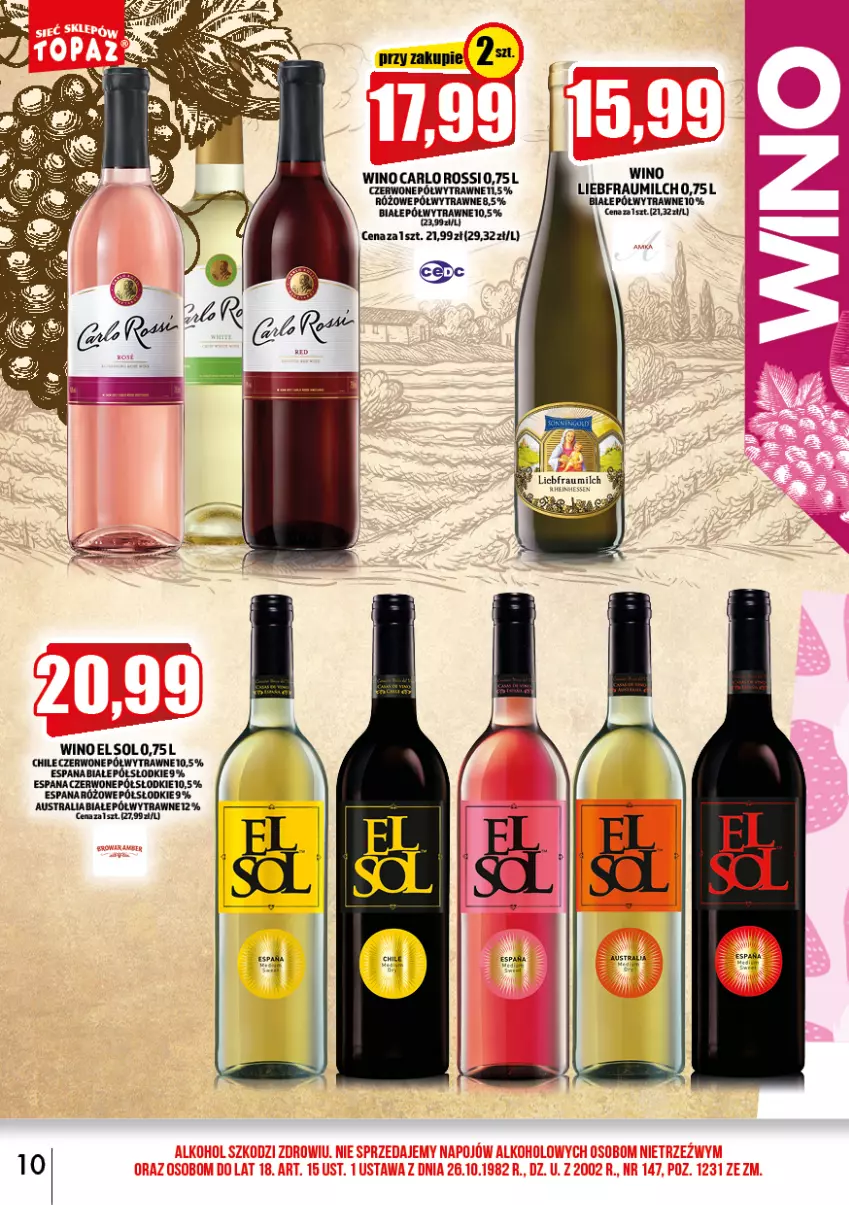 Gazetka promocyjna Topaz - Gazetka - ważna 01.10 do 31.10.2022 - strona 10 - produkty: Carlo Rossi, Fa, Wino