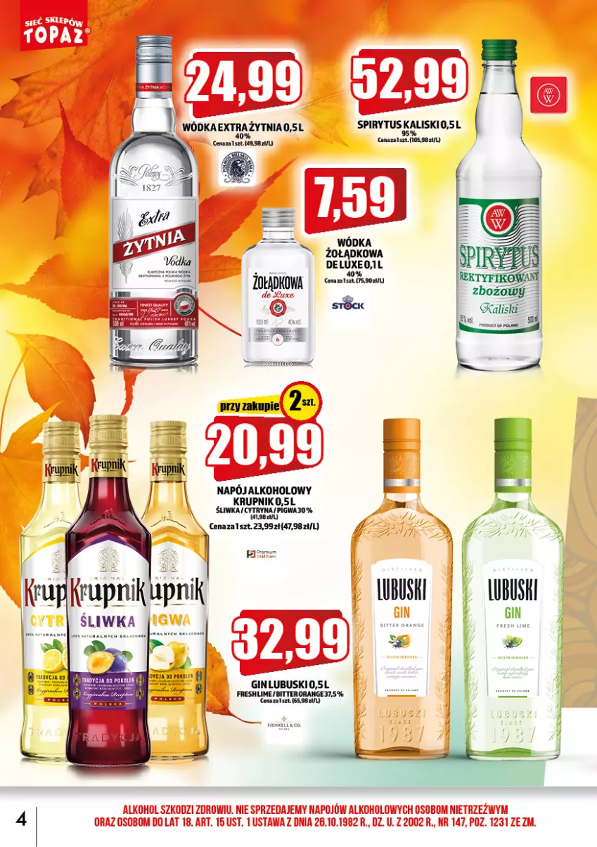 Gazetka promocyjna Topaz - Gazetka - ważna 01.10 do 31.10.2022 - strona 4 - produkty: Krupnik, Napój, Wódka