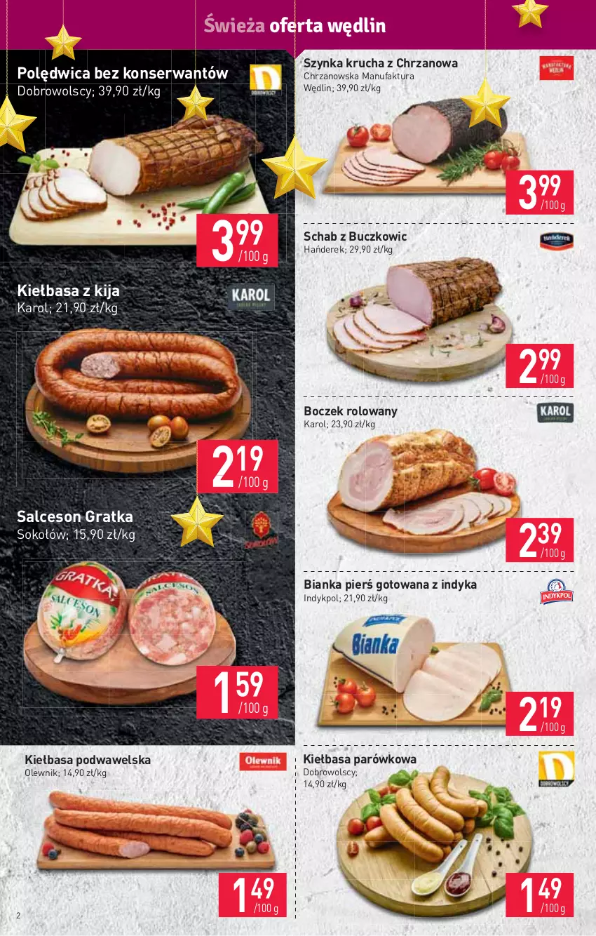 Gazetka promocyjna Stokrotka - Market - ważna 25.11 do 01.12.2021 - strona 2 - produkty: Bianka, Boczek, Chrzan, Fa, Gra, HP, Kiełbasa, Kiełbasa podwawelska, Olewnik, Polędwica, Salceson, Ser, Sok, Sokołów, Szynka, Wawel