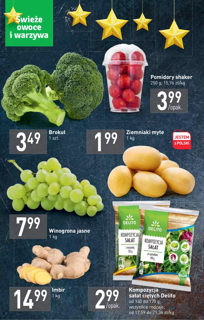 Gazetka promocyjna Stokrotka - Market - ważna 25.11 do 01.12.2021 - strona 4 - produkty: Imbir, Pomidory, Sałat, Wino, Winogrona, Ziemniaki