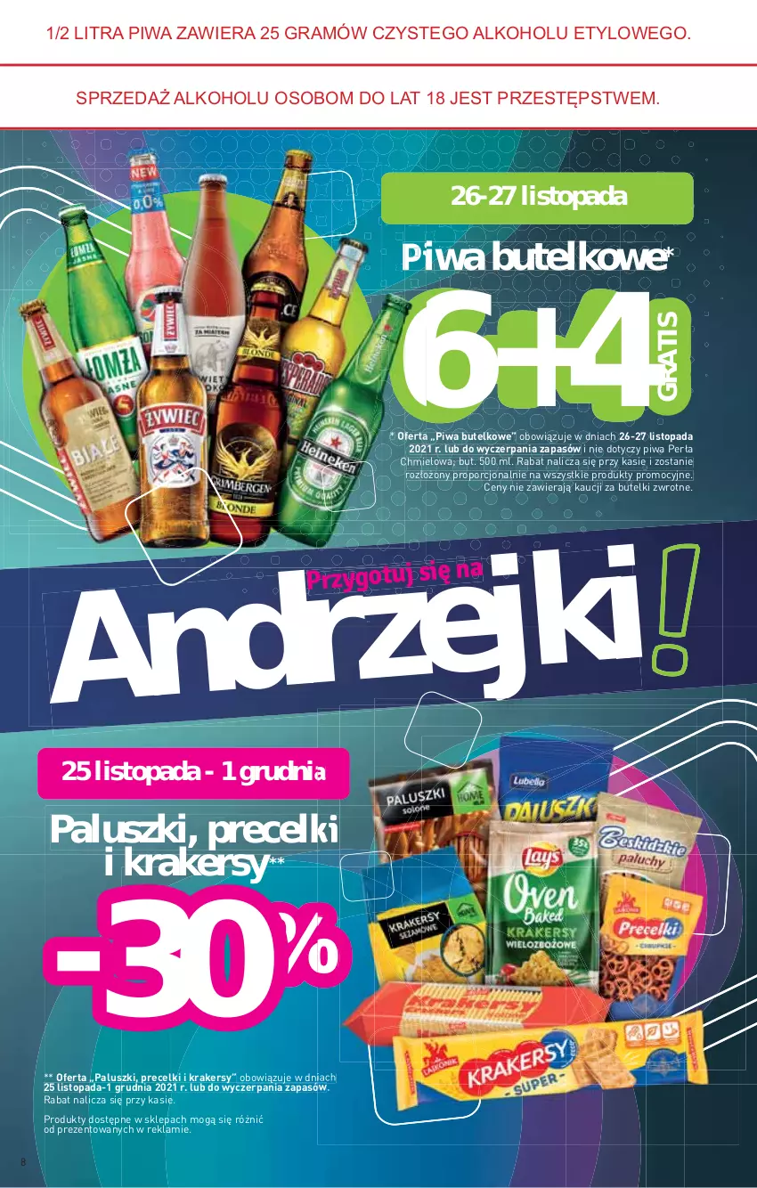 Gazetka promocyjna Stokrotka - Market - ważna 25.11 do 01.12.2021 - strona 8 - produkty: Gra, Krakersy, Perła, Piwa, Por, Precelki, Top