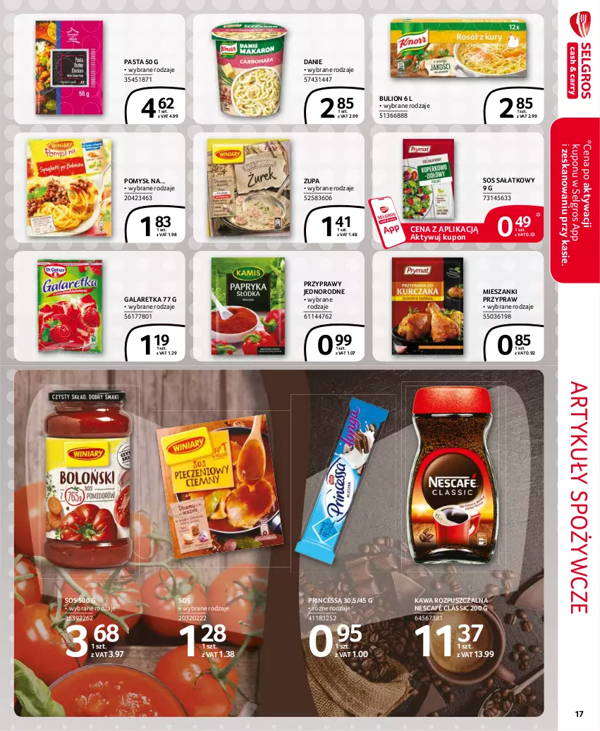 Gazetka promocyjna Selgros - Extra Oferta - ważna 01.04 do 30.04.2021 - strona 17 - produkty: Artykuły spożywcze, Bulion, Gala, Galaretka, Kawa, Kawa rozpuszczalna, LG, Lion, Nescafé, Princessa, Przyprawy, Sałat, Sos, Zupa