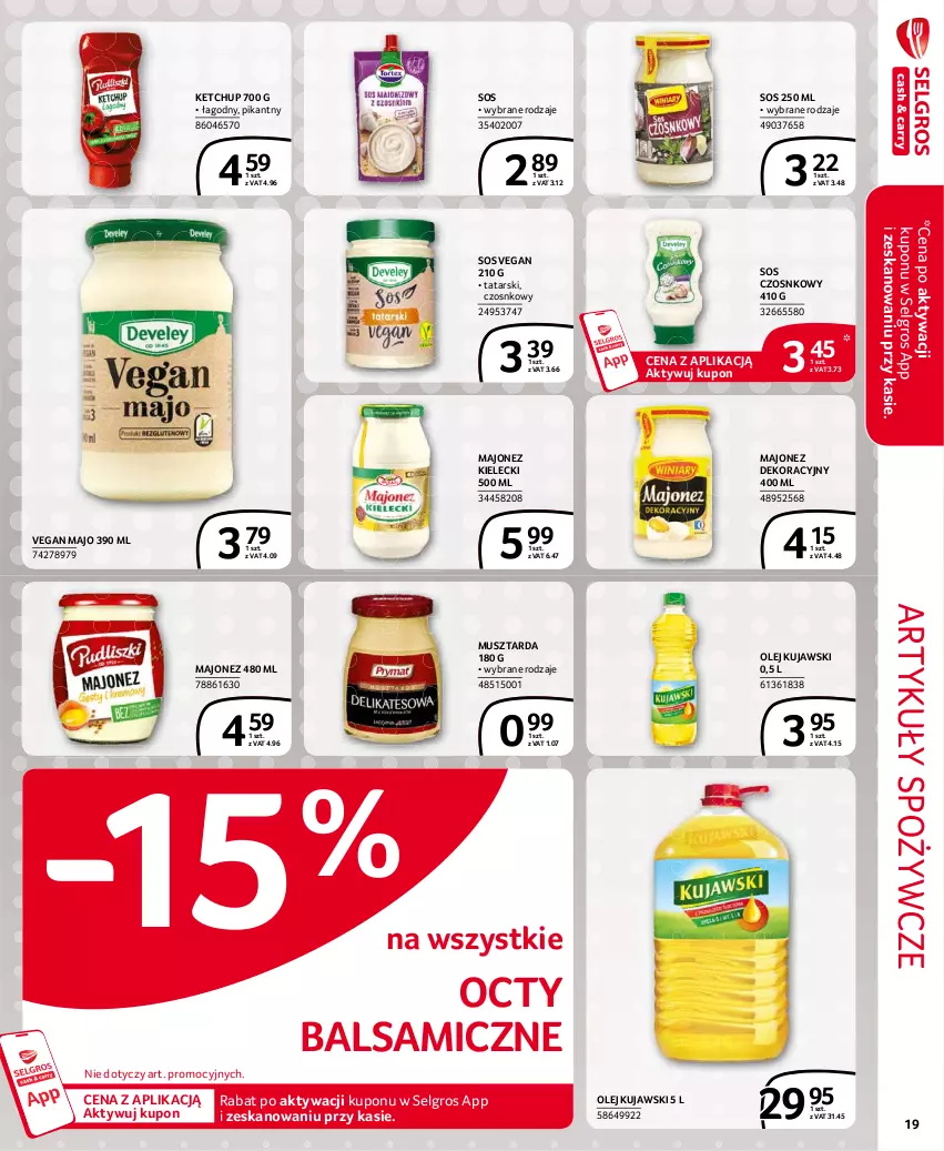 Gazetka promocyjna Selgros - Extra Oferta - ważna 01.04 do 30.04.2021 - strona 19 - produkty: Artykuły spożywcze, Ketchup, Kujawski, LG, Majonez, Mus, Musztarda, Olej, Sos, Sos czosnkowy