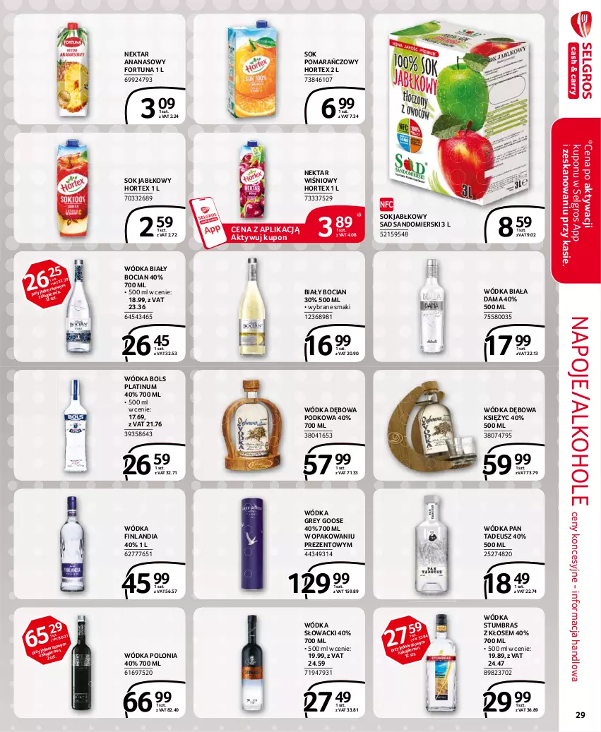 Gazetka promocyjna Selgros - Extra Oferta - ważna 01.04 do 30.04.2021 - strona 29 - produkty: Alkohole, Ananas, Biały Bocian, Bols, Finlandia, Fortuna, Hortex, LG, Napoje, Nektar, Sok, Sok jabłkowy, Sok pomarańczowy, Wódka