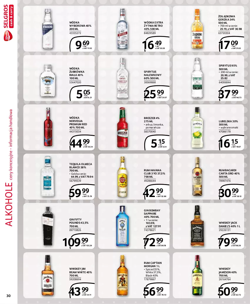 Gazetka promocyjna Selgros - Extra Oferta - ważna 01.04 do 30.04.2021 - strona 30 - produkty: Alkohole, Arbuz, Bacardi, Captain Morgan, Gin, Jameson, Jim Beam, Lack, Limonka, Rum, Tequila, Whiskey, Wódka, Wyborowa