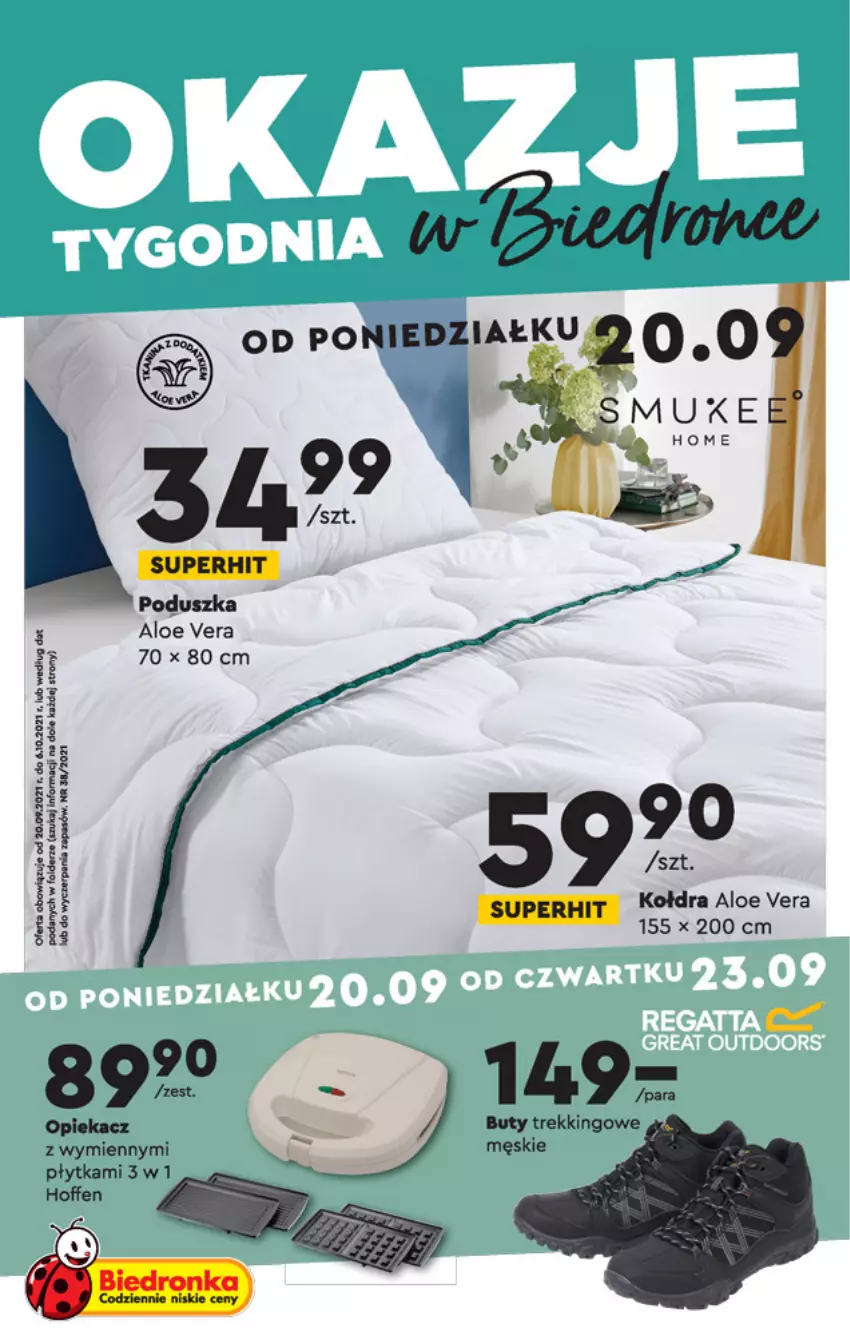 Gazetka promocyjna Biedronka - Okazje tygodnia - ważna 20.09 do 23.09.2021 - strona 1 - produkty: Aloe vera, Buty, Kołdra, Płytka, Poduszka