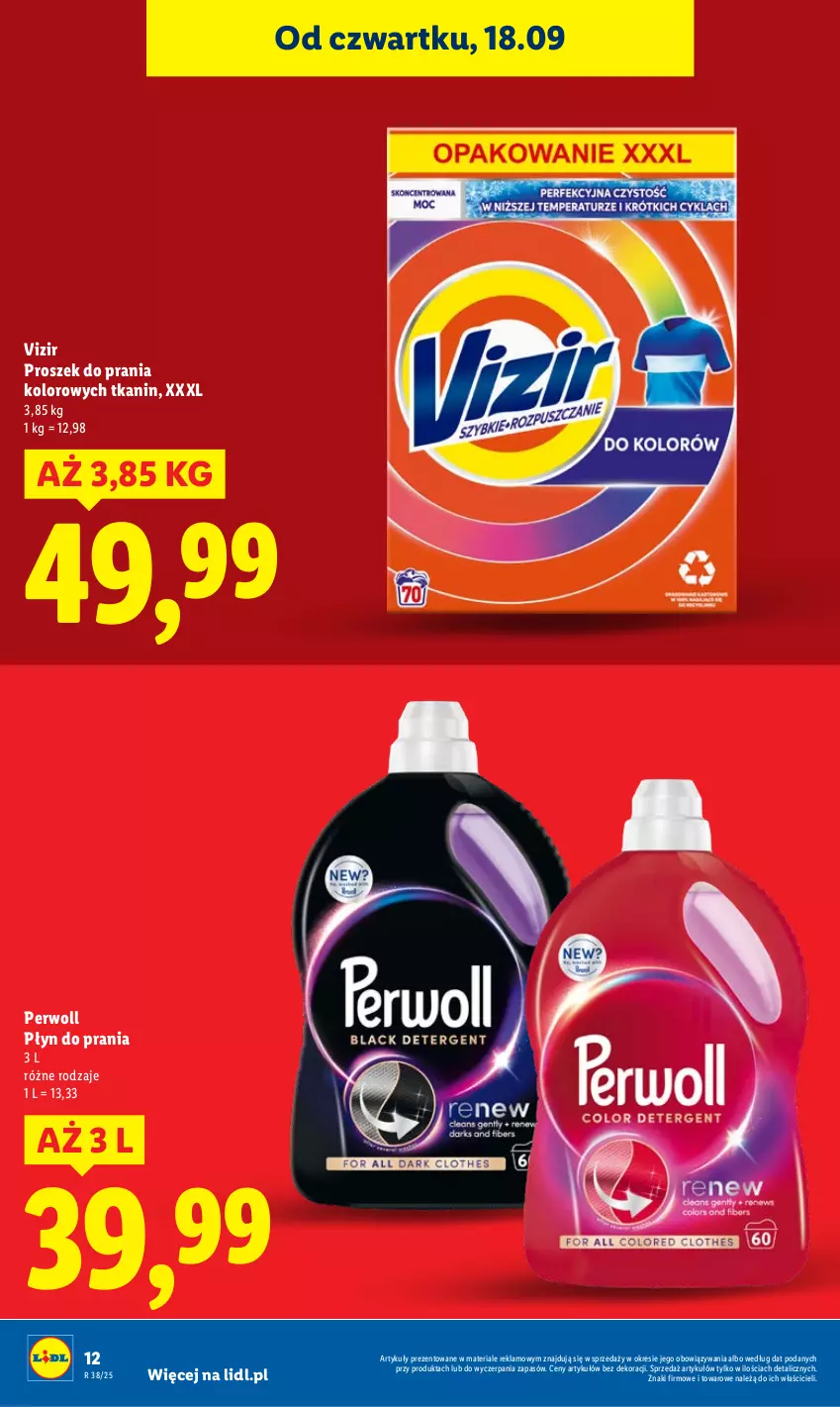 Gazetka promocyjna Lidl - GAZETKA - ważna 18.09 do 20.09.2025 - strona 12 - produkty: Perwoll, Płyn do prania, Proszek do prania, Vizir