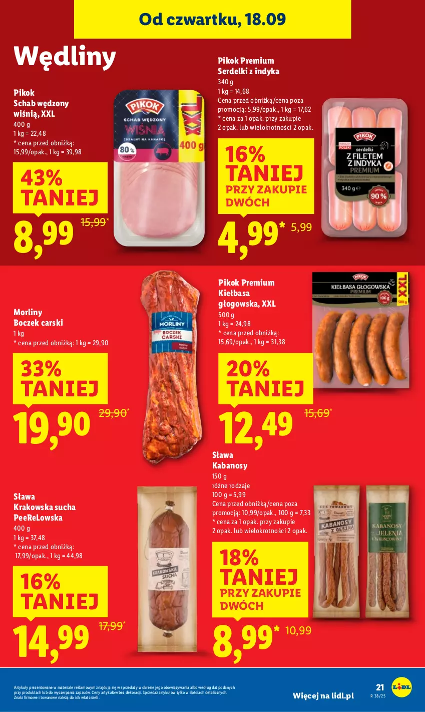 Gazetka promocyjna Lidl - GAZETKA - ważna 18.09 do 20.09.2025 - strona 25 - produkty: Boczek, Cars, Kabanos, Kiełbasa, Kiełbasa głogowska, Morliny, PIKOK, Ser, Serdelki