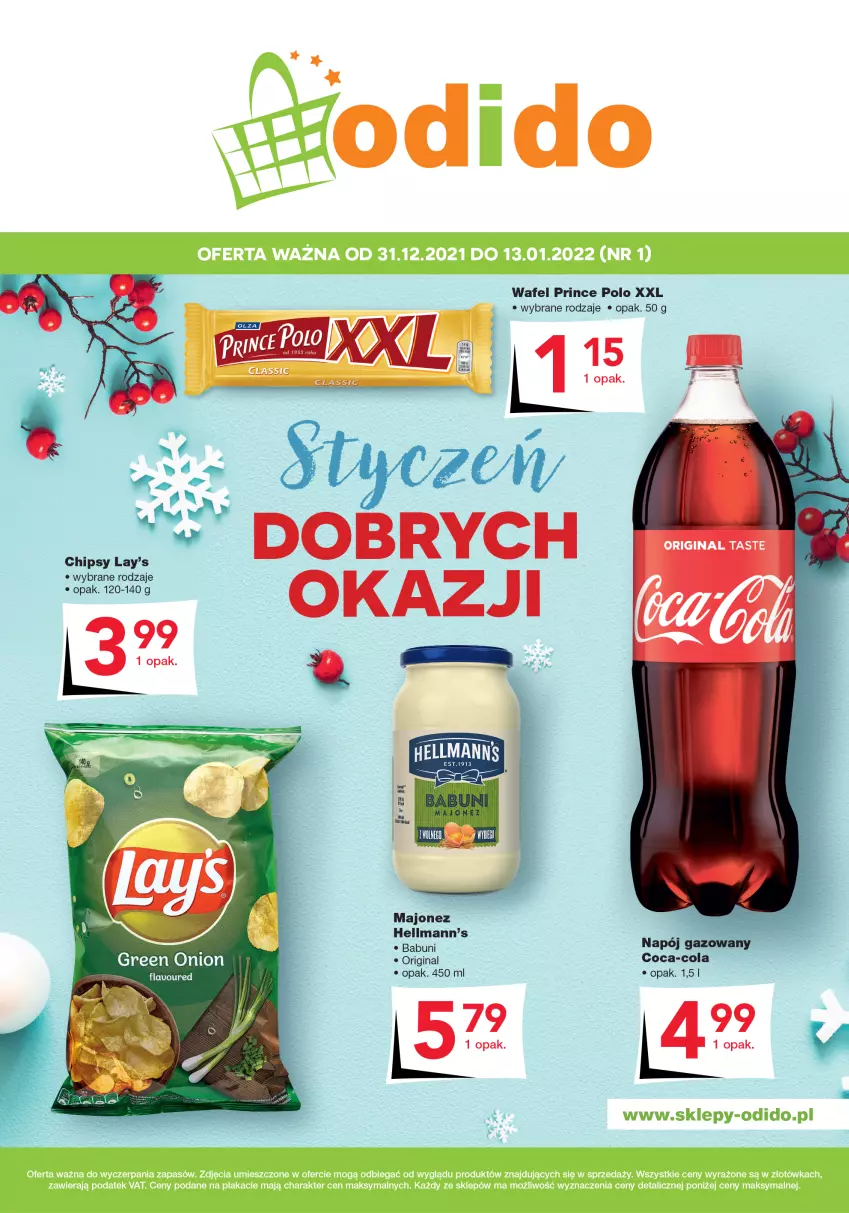 Gazetka promocyjna Odido - Plakat - ważna 31.12.2021 do 13.01.2022 - strona 1 - produkty: Chipsy, Coca-Cola, Gin, Majonez, Prince Polo