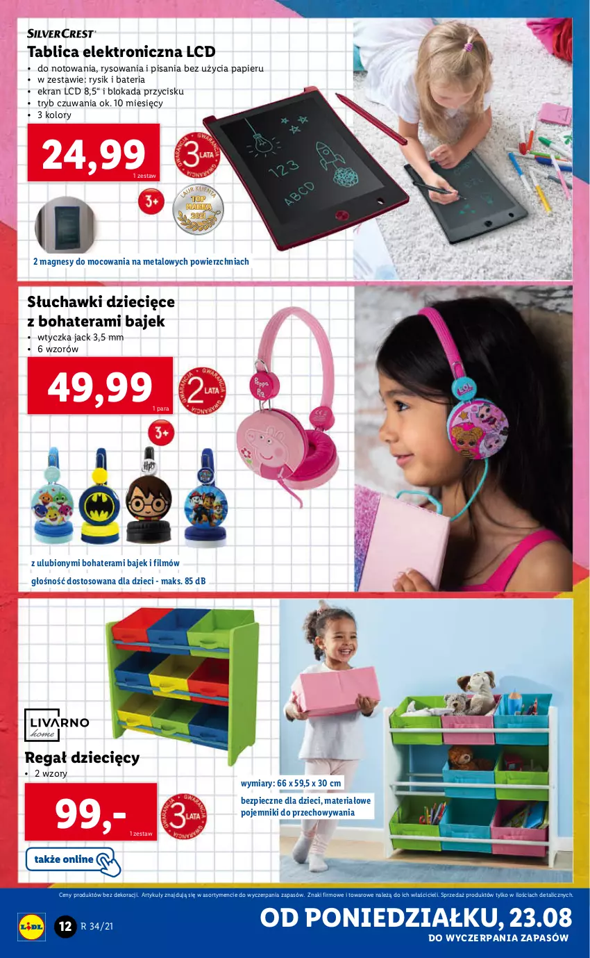 Gazetka promocyjna Lidl - GAZETKA - ważna 23.08 do 29.08.2021 - strona 12 - produkty: Bateria, Dzieci, Papier, Piec, Pojemnik, Regał, Słuchawki, Tera