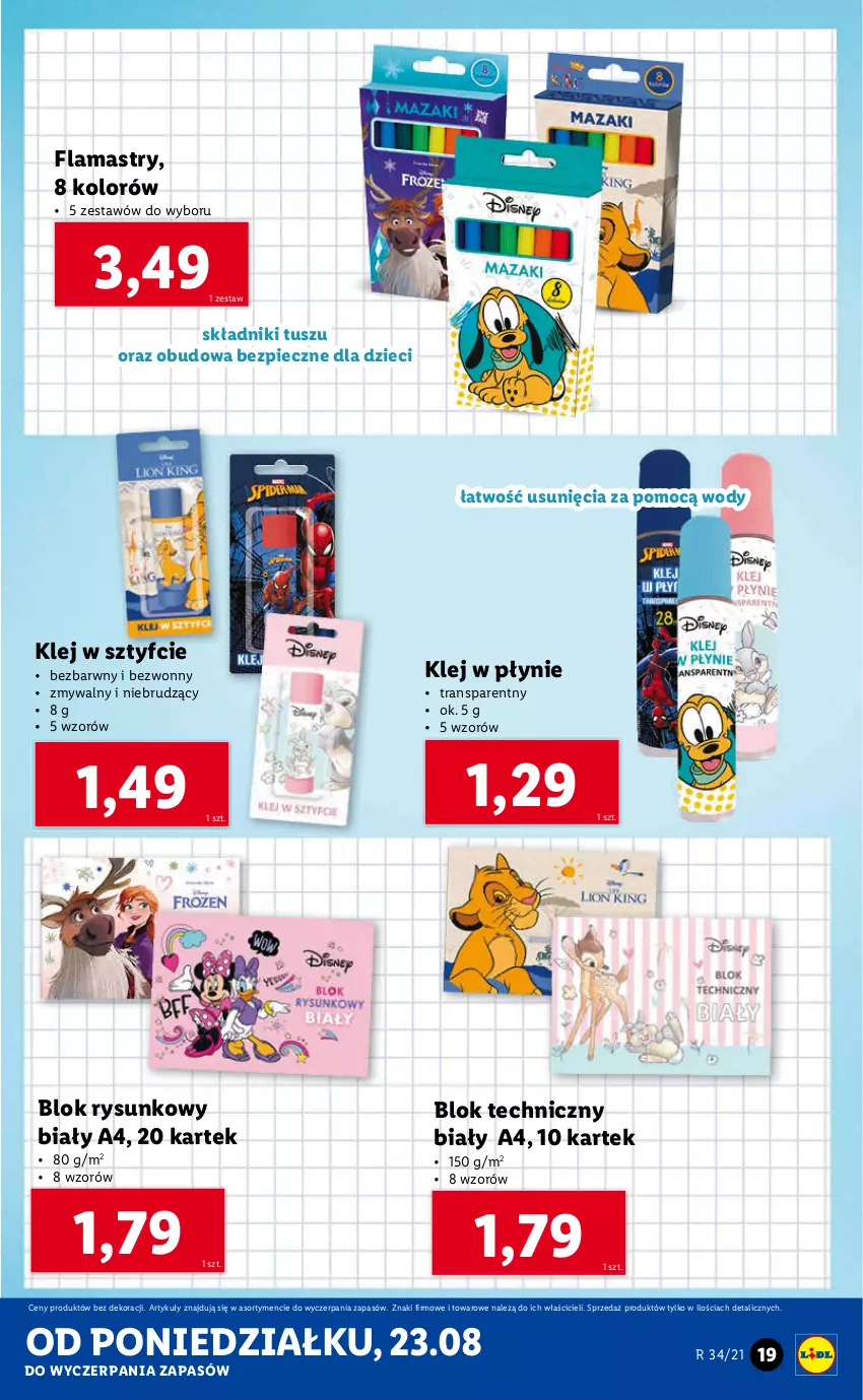 Gazetka promocyjna Lidl - GAZETKA - ważna 23.08 do 29.08.2021 - strona 19 - produkty: Dzieci, Flamastry, Klej, Piec, Tran, Tusz