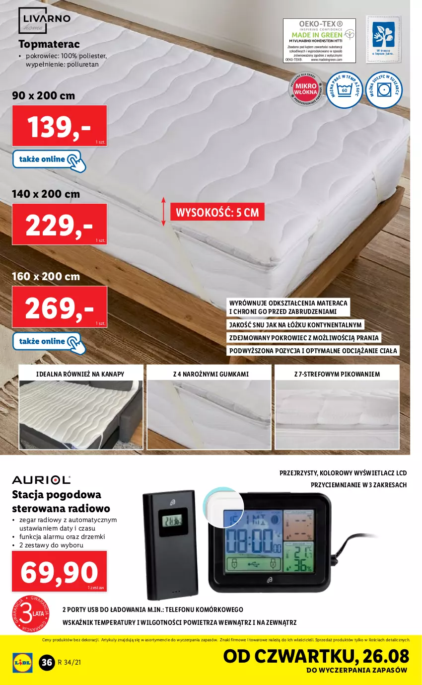 Gazetka promocyjna Lidl - GAZETKA - ważna 23.08 do 29.08.2021 - strona 36 - produkty: LG, Materac, Pokrowiec, Por, Sok, Stacja pogodowa, Telefon, Tera, Top, Zegar