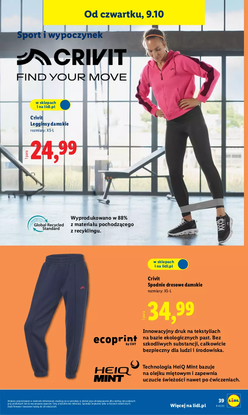 Gazetka promocyjna Lidl - GAZETKA - ważna 06.10 do 11.10.2025 - strona 43 - produkty: Control, Dres, Gin, Legginsy, Olej, Piec, Por, Spodnie, Spodnie dresowe, Sport