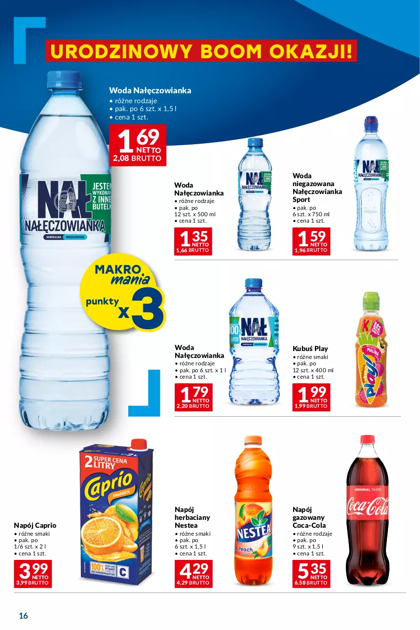 Gazetka promocyjna Makro - Oferta dla Twojego biznesu - ważna 05.03 do 18.03.2024 - strona 16 - produkty: Coca-Cola, Kubuś, Nałęczowianka, Napój, Napój gazowany, Nestea, Por, Sport, Woda, Woda niegazowana