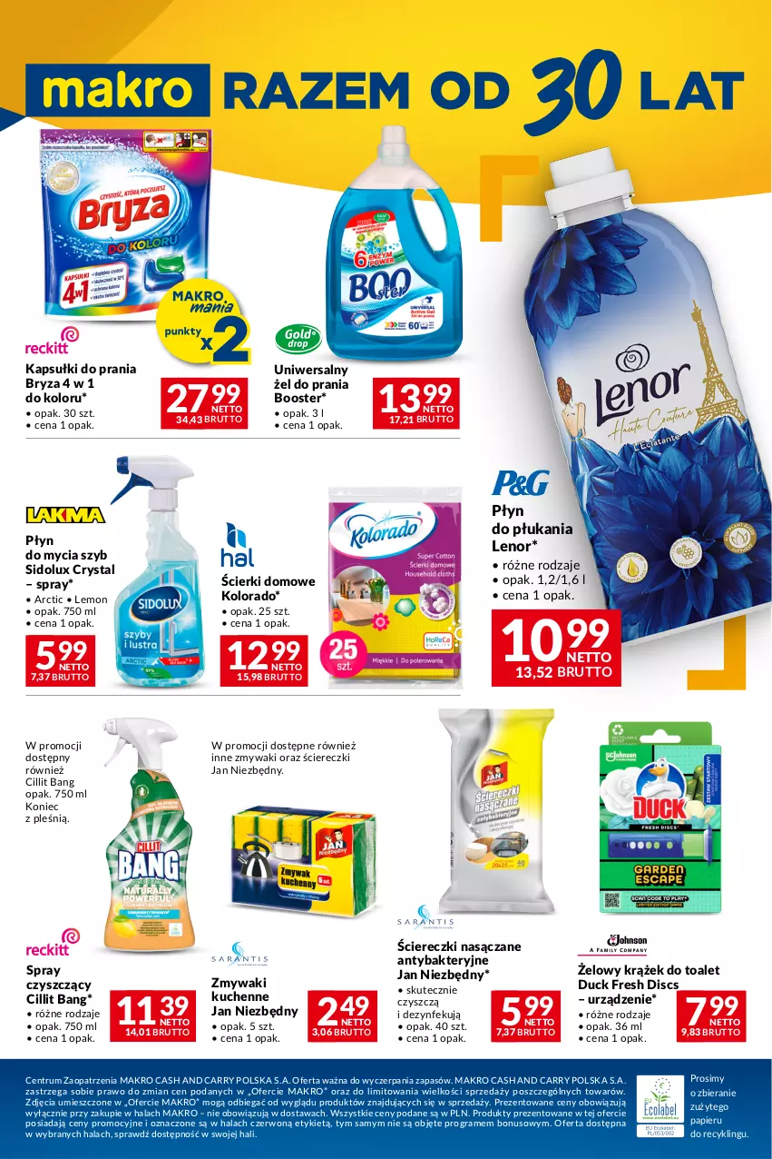 Gazetka promocyjna Makro - Oferta dla Twojego biznesu - ważna 05.03 do 18.03.2024 - strona 23 - produkty: Booster, Bryza, Cillit Bang, Duck, Gra, Jan Niezbędny, Kapsułki do prania, Kolorado, Lenor, Papier, Płyn do mycia, Płyn do płukania, Rum, Sidolux, Zmywaki kuchenne