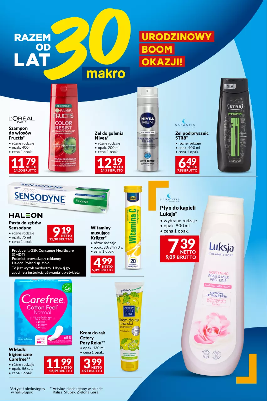 Gazetka promocyjna Makro - Oferta dla Twojego biznesu - ważna 05.03 do 18.03.2024 - strona 24 - produkty: Carefree, Fructis, Krem do rąk, Leon, Luksja, Mus, Nivea, Pasta do zębów, Płyn do kąpieli, Por, Sensodyne, Str8, Szampon, Wkładki