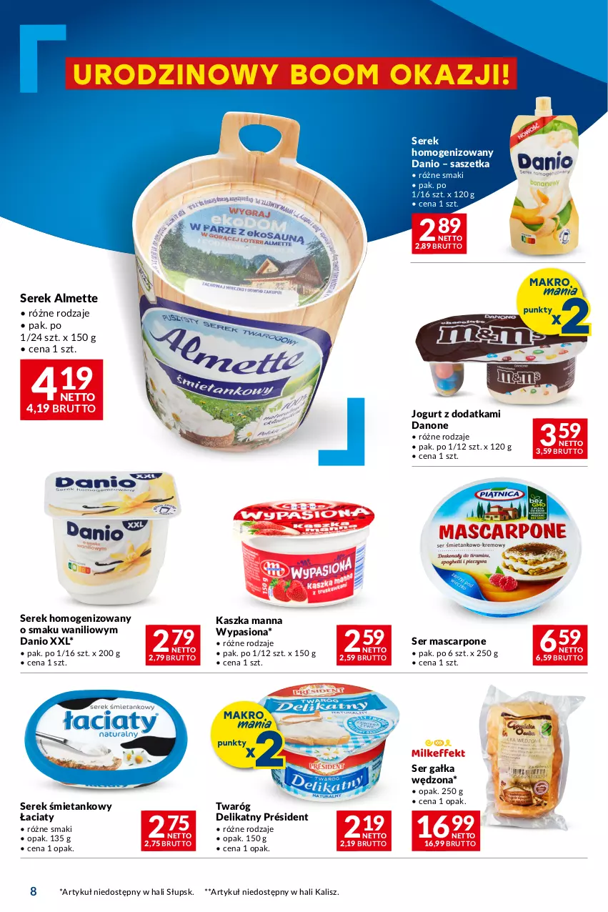 Gazetka promocyjna Makro - Oferta dla Twojego biznesu - ważna 05.03 do 18.03.2024 - strona 8 - produkty: Almette, Danio, Danone, Gałka, Jogurt, Mascarpone, Président, Ser, Serek, Serek homogenizowany, Twaróg, Twaróg delikatny