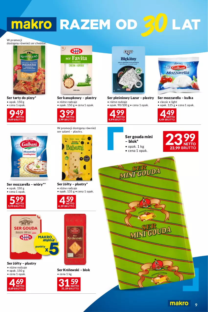 Gazetka promocyjna Makro - Oferta dla Twojego biznesu - ważna 05.03 do 18.03.2024 - strona 9 - produkty: Cheddar, Gouda, Królewski, Lazur, Mozzarella, Salami, Ser, Ser pleśniowy, Ser salami