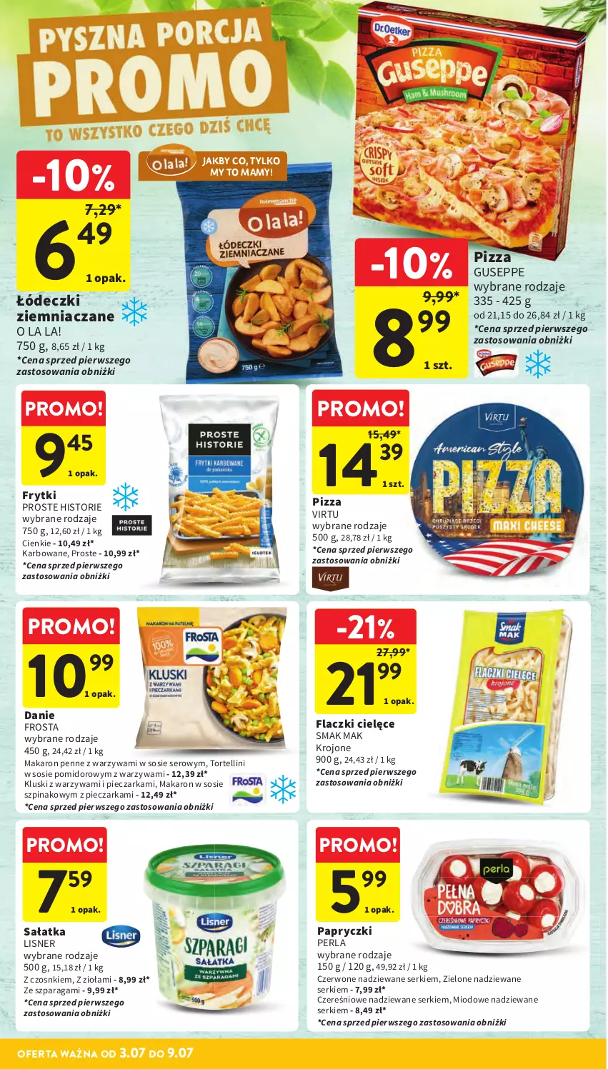 Gazetka promocyjna Intermarche - Gazetka Intermarche - ważna 03.07 do 09.07.2025 - strona 18 - produkty: Frosta, Frytki, Lisner, Makaron, Penne, Piec, Pieczarka, Pizza, Sałat, Sałatka, Ser, Sos, Szpinak, Virtu, Warzywa