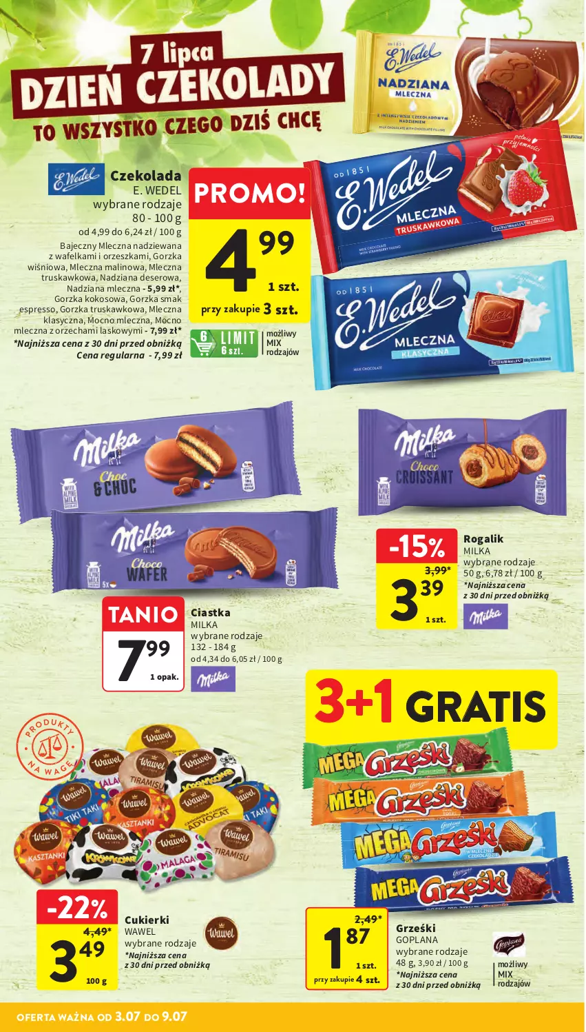 Gazetka promocyjna Intermarche - Gazetka Intermarche - ważna 03.07 do 09.07.2025 - strona 24 - produkty: Ciastka, Cukier, Cukierki, Czekolada, Deser, E. Wedel, Goplana, Gra, Grześki, Kokos, LANA, Milka, Rogal, Ser, Wawel