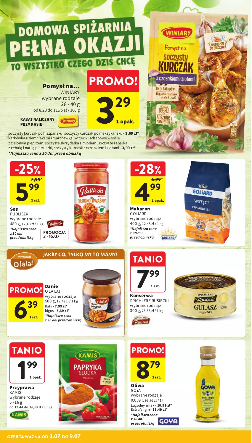 Gazetka promocyjna Intermarche - Gazetka Intermarche - ważna 03.07 do 09.07.2025 - strona 28 - produkty: Bigos, Flaki, Gin, Goliard, Kamis, Kurczak, Makaron, Pieprz, Pudliszki, Ser, Sos, Spichlerz Rusiecki, Winiary