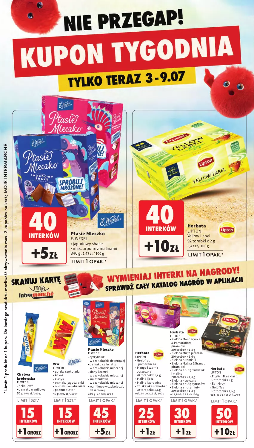 Gazetka promocyjna Intermarche - Gazetka Intermarche - ważna 03.07 do 09.07.2025 - strona 35 - produkty: Chałwa, Czekolada, Deser, E. Wedel, Earl Grey, Fa, Gra, Granat, Grejpfrut, Herbata, Kokos, Lipton, Maliny, Mango, Mascarpone, Mięta, Mleczko, Por, Ptasie mleczko, Ser, Truskawki