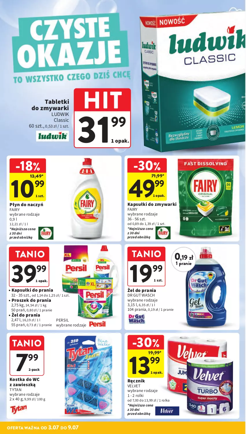 Gazetka promocyjna Intermarche - Gazetka Intermarche - ważna 03.07 do 09.07.2025 - strona 38 - produkty: Fa, Fairy, Kapsułki do prania, Kostka do wc, Ludwik, Persil, Proszek do prania, Ręcznik, Rolki, Tablet, Tabletki do zmywarki, Tytan, Velvet, Zmywarki