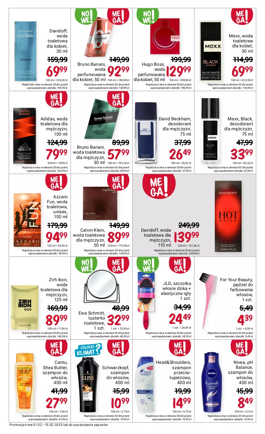 Gazetka promocyjna Rossmann - 1 lutego - ważna 01.02 do 15.02.2023 - strona 11 - produkty: Adidas, Azzaro, Bruno Banani, Calvin Klein, David Beckham, Davidoff, Dezodorant, Ewa Schmitt, Fa, For Your Beauty, Hugo Boss, Lack, Mexx, Nivea, Perfum, Schwarzkopf, Szampon, Szczotka, Woda, Woda perfumowana, Woda toaletowa