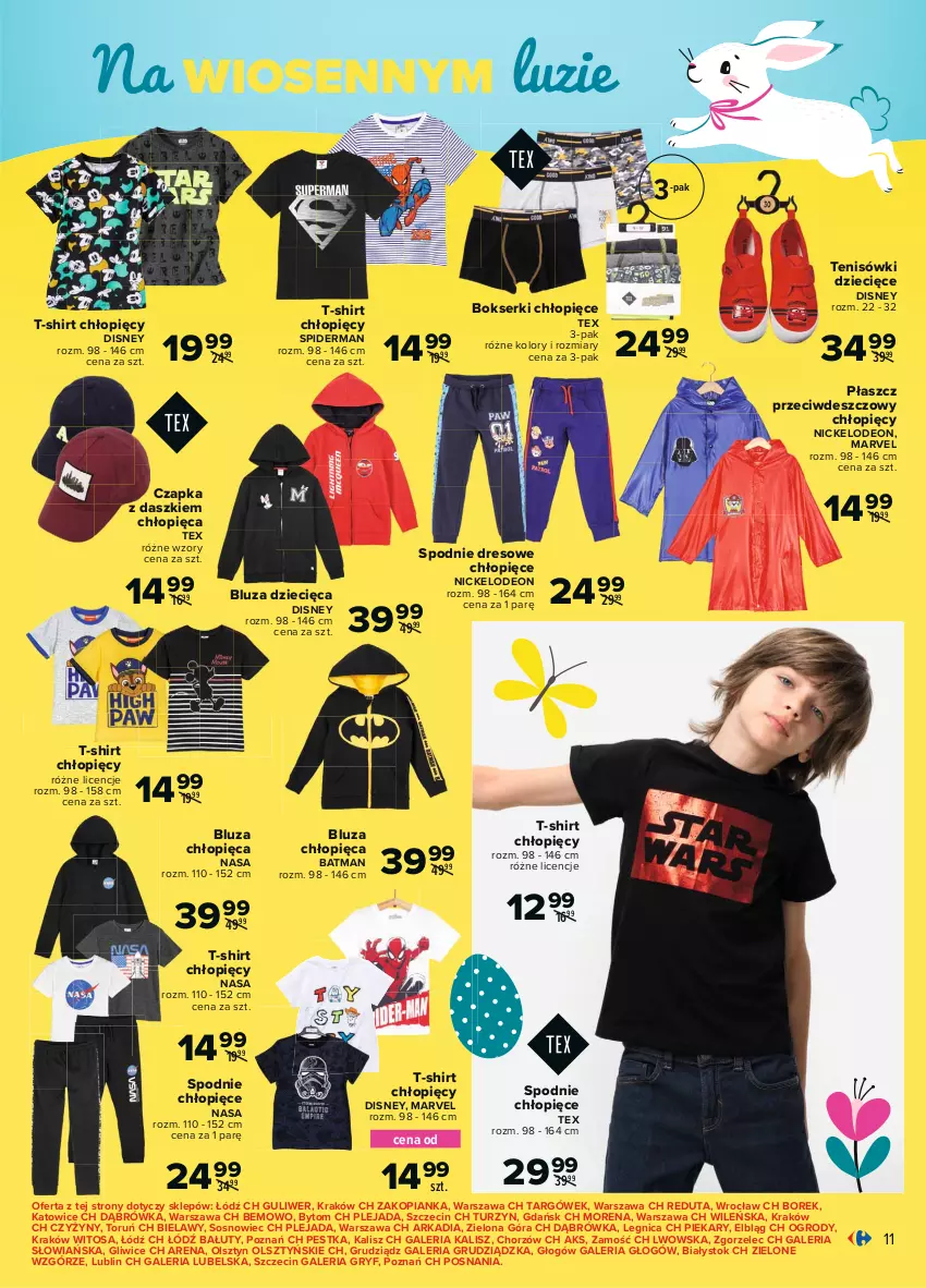 Gazetka promocyjna Carrefour - Gazetka Co masz dla mnie, zajączku? - ważna 15.03 do 03.04.2021 - strona 11 - produkty: Bluza, Bokserki, Czapka, Disney, Dres, Dzieci, Gry, Płaszcz, Ser, Sos, Spiderman, Spodnie, Spodnie dresowe, T-shirt, Tenisówki