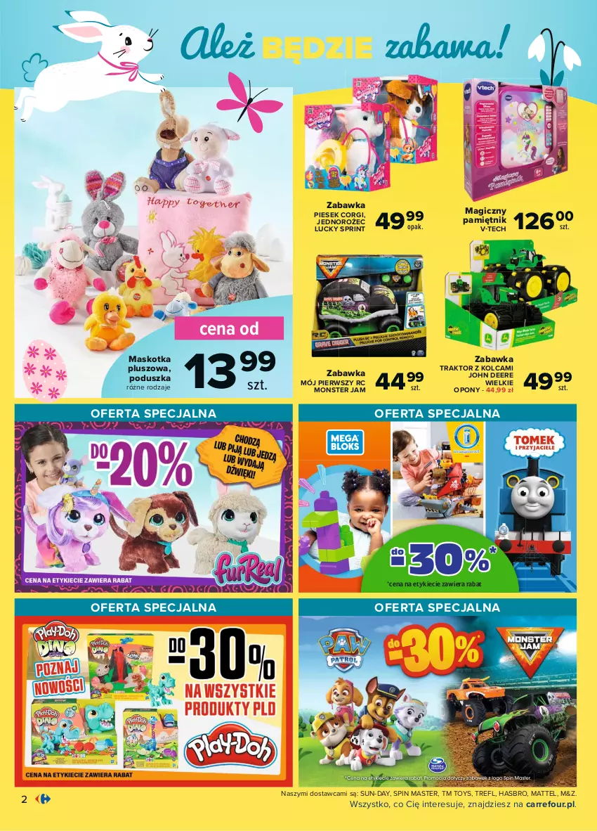 Gazetka promocyjna Carrefour - Gazetka Co masz dla mnie, zajączku? - ważna 15.03 do 03.04.2021 - strona 2 - produkty: Hasbro, Jednorożec, Maskotka pluszowa, Mattel, Opony, Pamiętnik, Poduszka, Traktor, Zabawka