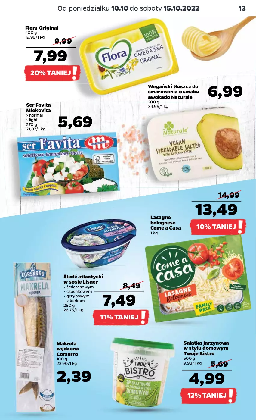 Gazetka promocyjna Netto - Artykuły spożywcze - ważna 10.10 do 15.10.2022 - strona 13 - produkty: Fa, Favita, Flora, Gin, Lasagne, Lasagne bolognese, Lisner, Mleko, Mlekovita, Sałat, Sałatka, Ser, Sos