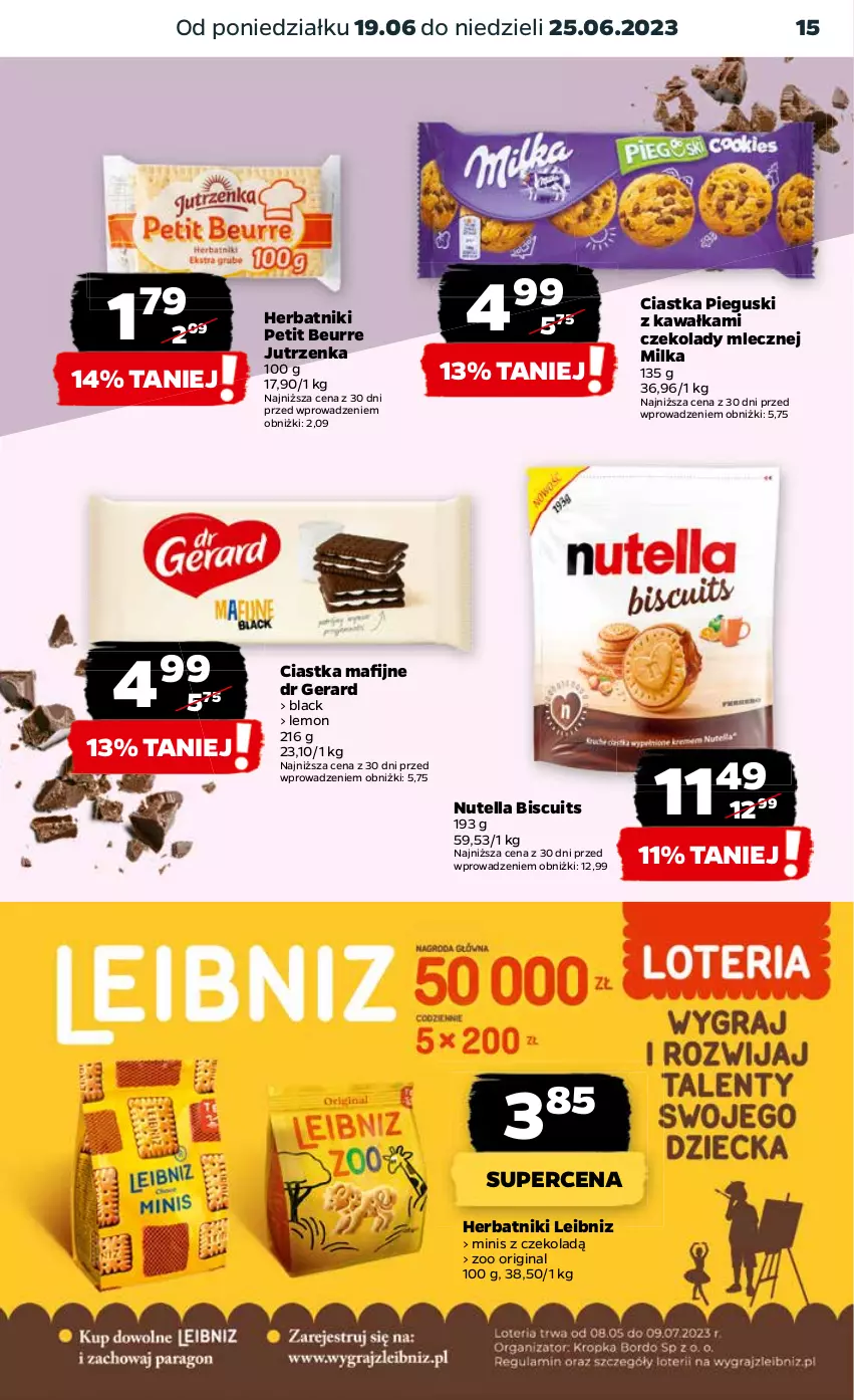 Gazetka promocyjna Netto - Artykuły spożywcze - ważna 19.06 do 25.06.2023 - strona 15 - produkty: Ciastka, Dr Gerard, Gin, Herbatniki, Herbatniki Petit Beurre, Jutrzenka, Kawa, Lack, Milka, Nutella