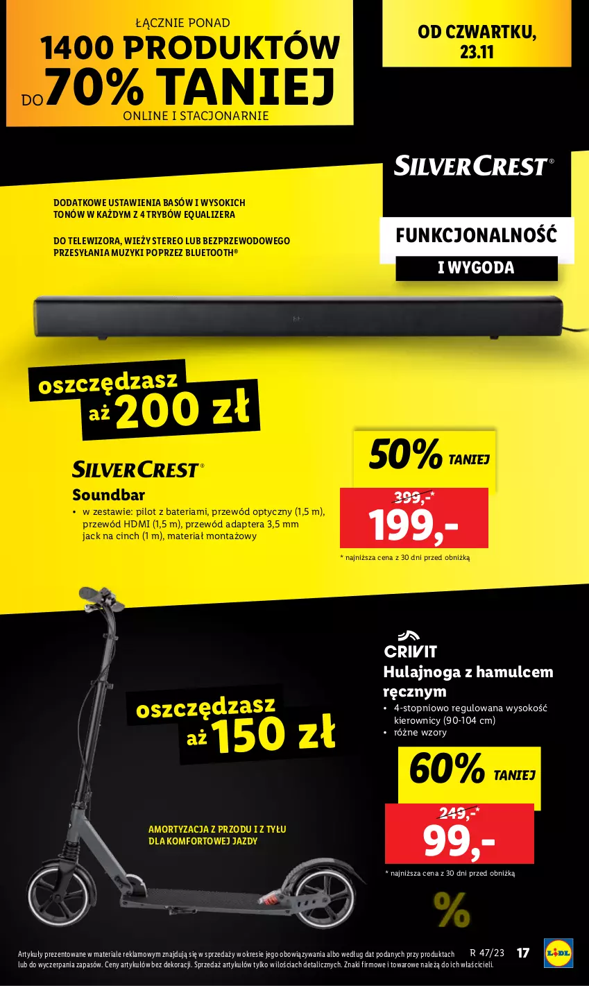 Gazetka promocyjna Lidl - GAZETKA - ważna 20.11 do 25.11.2023 - strona 19 - produkty: Bateria, Hulajnoga, Przewód, Sok, Soundbar, Telewizor, Tera, Top