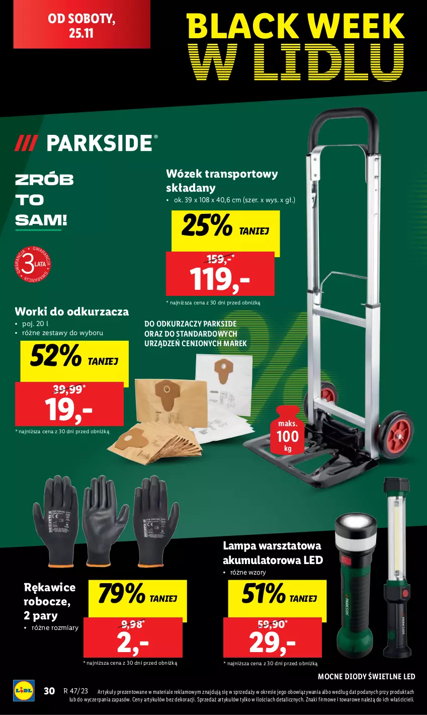 Gazetka promocyjna Lidl - GAZETKA - ważna 20.11 do 25.11.2023 - strona 32 - produkty: Akumulator, Lack, Lampa, Odkurzacz, Parkside, Por, Rękawice, Rękawice robocze, Sport, Tran, Wózek, Wózek transportowy