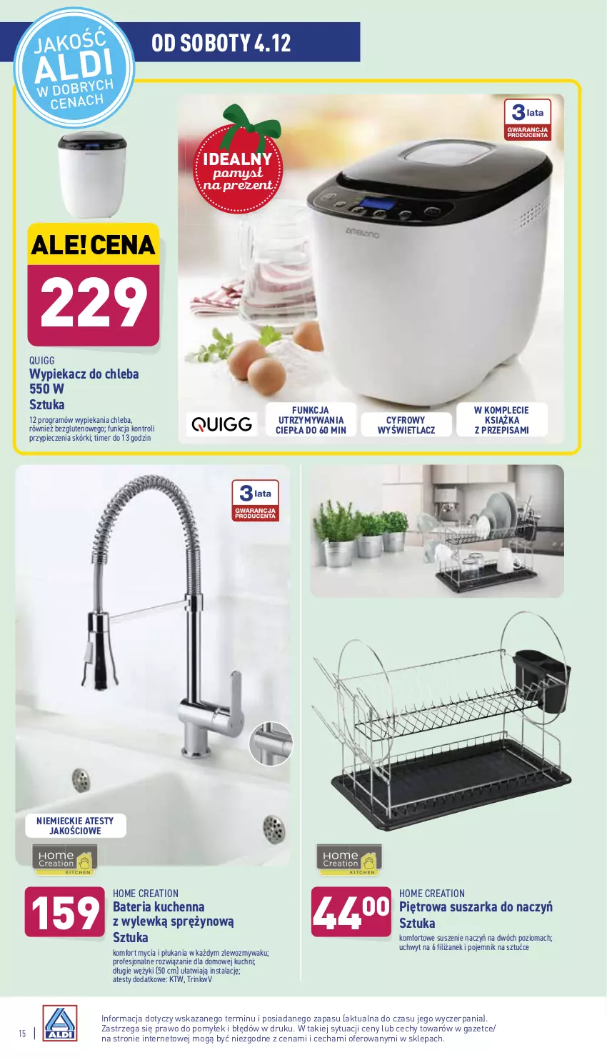 Gazetka promocyjna Aldi - Katalog Moda i Dom - ważna 01.12 do 04.12.2021 - strona 15 - produkty: Bateria, Bateria kuchenna, Chleb, Gra, Książka, Piec, Pojemnik, Pojemnik na sztućce, Suszarka, Suszarka do naczyń, Zlew, Zlewozmywak