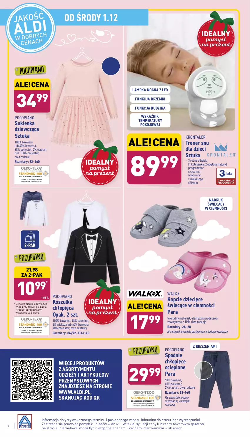 Gazetka promocyjna Aldi - Katalog Moda i Dom - ważna 01.12 do 04.12.2021 - strona 7 - produkty: Budzik, Dzieci, Gra, Kapcie, Kosz, Koszulka, Pocopiano, Rama, Spodnie, Sukienka, Wełna