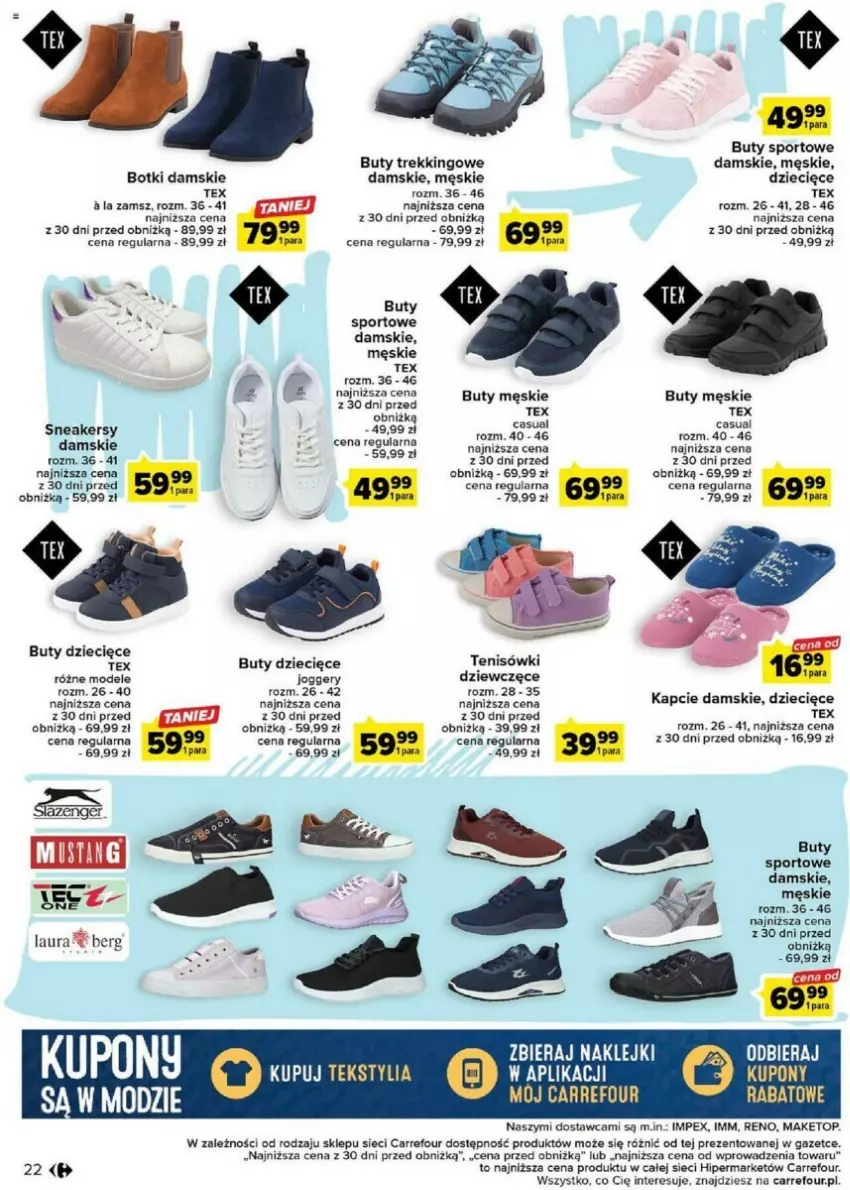 Gazetka promocyjna Carrefour - ważna 22.08 do 09.09.2023 - strona 15 - produkty: Botki, Buty, Dzieci, Kapcie, Klej, Laur, Por, Sneakersy, Sport, Tenisówki, Top