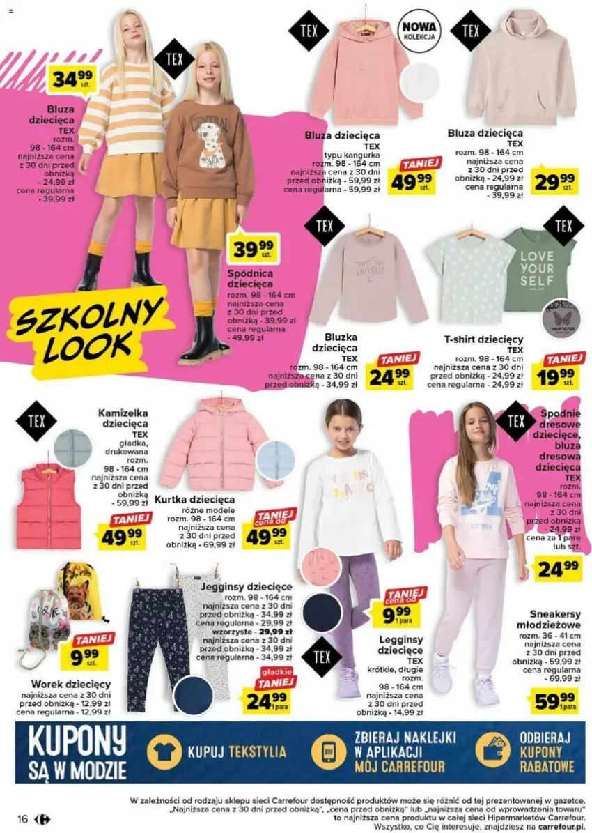 Gazetka promocyjna Carrefour - ważna 22.08 do 09.09.2023 - strona 8 - produkty: Bluza, Dres, Dzieci, Gin, Kamizelka, Klej, Kurtka, Legginsy, Sneakersy, Spódnica, Spodnie, T-shirt