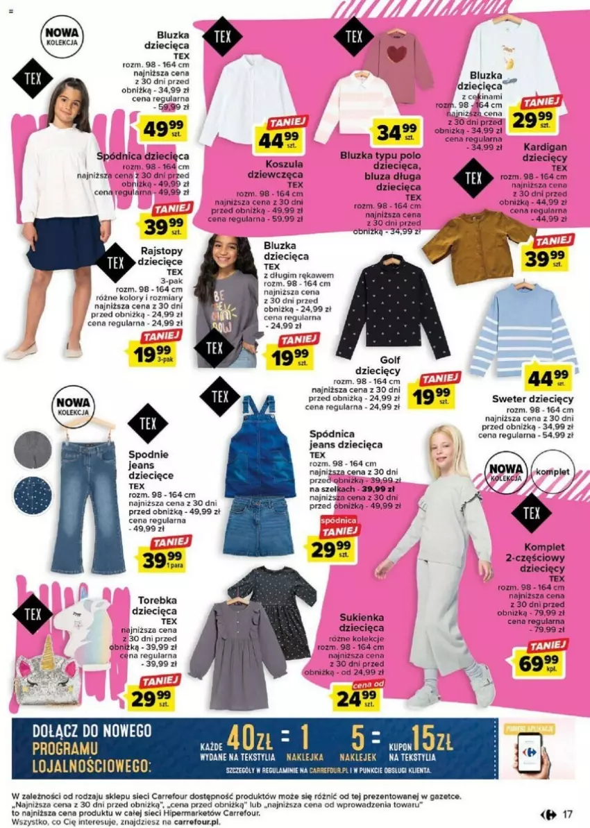 Gazetka promocyjna Carrefour - ważna 22.08 do 09.09.2023 - strona 9 - produkty: Bluza, Dzieci, Kardigan, Klej, Kosz, Koszula, Rajstopy, Spódnica, Spodnie, Spodnie jeans, Sukienka, Sweter, Top, Torebka