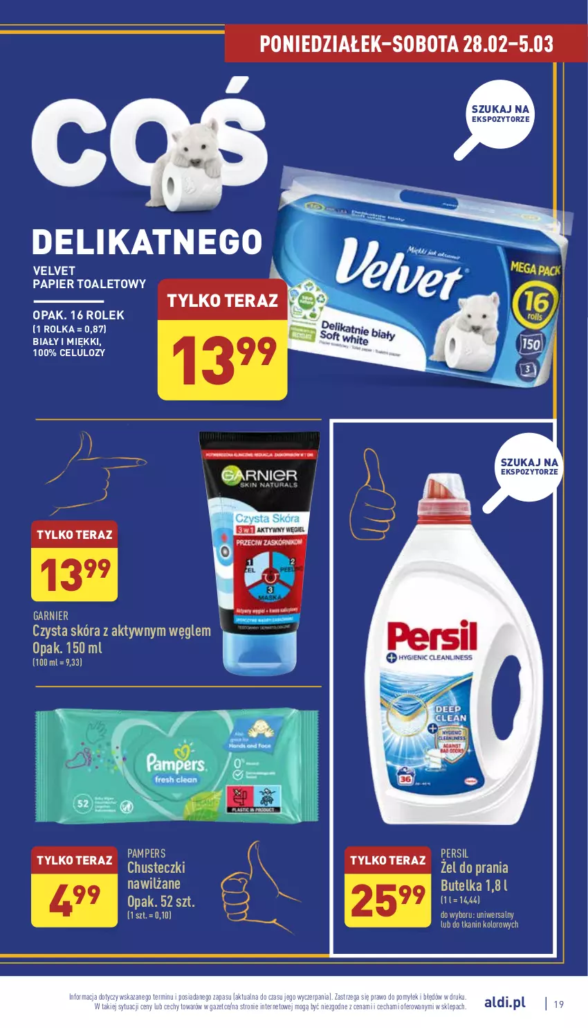 Gazetka promocyjna Aldi - Pełny katalog - ważna 28.02 do 05.03.2022 - strona 19 - produkty: Chusteczki, Garnier, Pampers, Papier, Papier toaletowy, Persil, Tera, Velvet