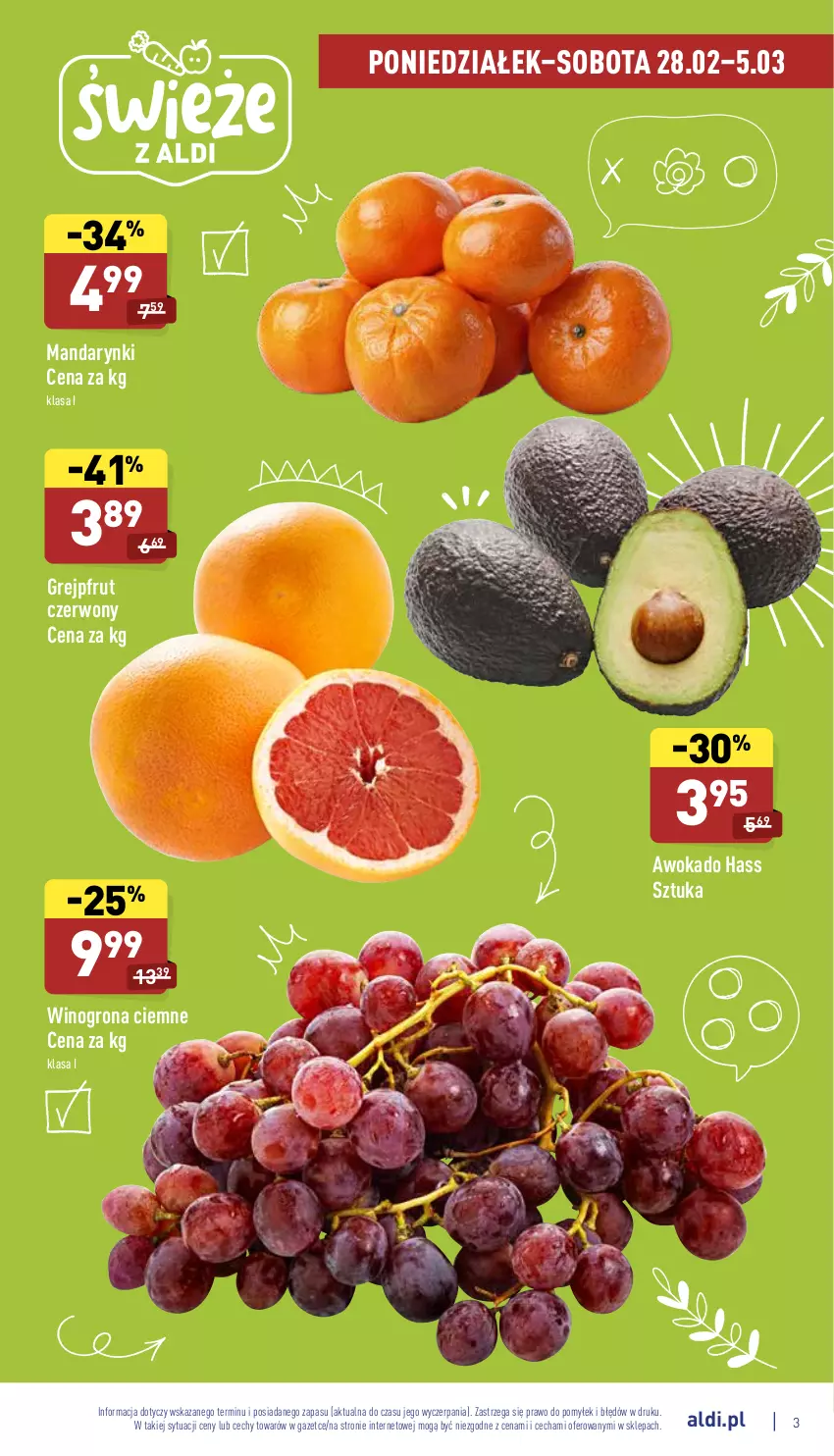 Gazetka promocyjna Aldi - Pełny katalog - ważna 28.02 do 05.03.2022 - strona 3 - produkty: Grejpfrut, Mandarynki, Wino, Winogrona