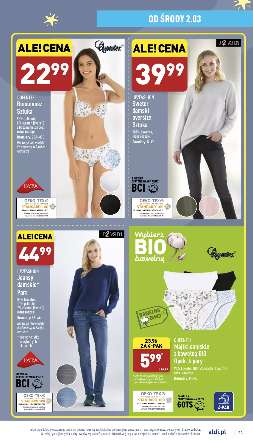 Gazetka promocyjna Aldi - Pełny katalog - ważna 28.02 do 05.03.2022 - strona 33 - produkty: Biustonosz, Fa, Majtki, Queentex, Sweter, Wełna